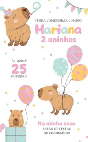 Convite Aniversário Capivara Fofa para Editar Online
