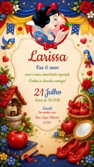 Convite de Aniversário Branca de Neve Clássico para Editar