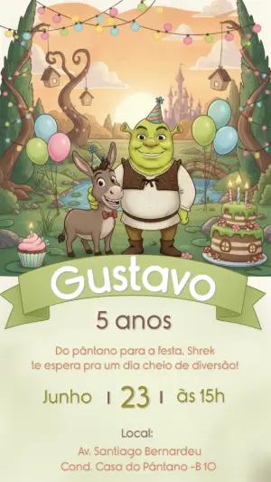 Convite Digital Aniversário Infantil Tema Shrek Editável