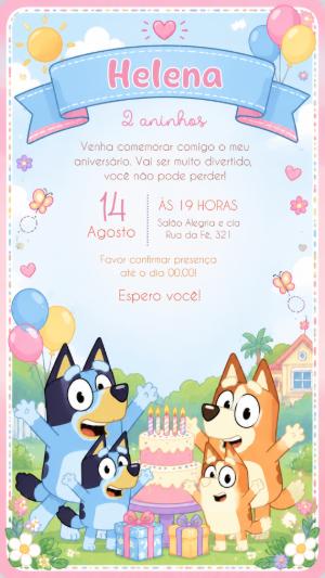 Convite de Aniversário Bluey e Bingo para Editar