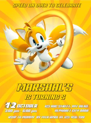 Editable Tails Sonic Birthday Party Invitation
