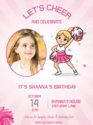 Editable Cheerleader Birthday Invitation Template with Photo
