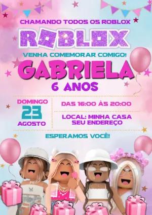 Convite de Aniversário Roblox Menina Rosa Editável