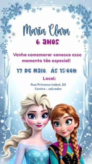 Convite Aniversário Frozen com Elsa e Anna para Editar Online
