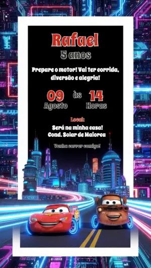 Convite de Aniversário Carros Corrida Futurista para Editar