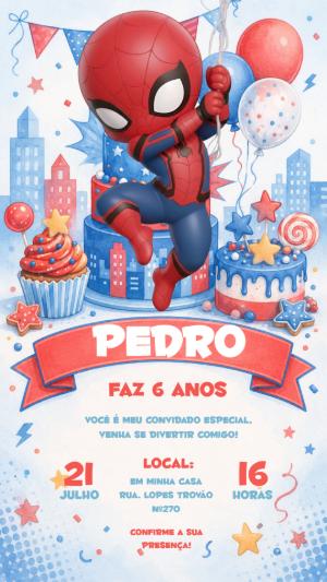 Convite de Aniversário Homem-Aranha Fofo para Editar Online