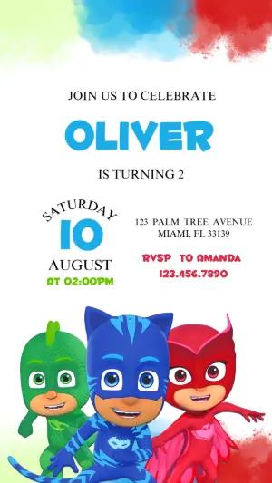Editable PJ Masks Birthday Invitation for Kids Party