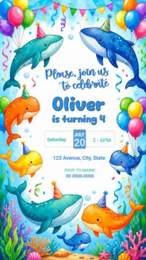 Under the Sea Whale Birthday Invitation - Editable Template