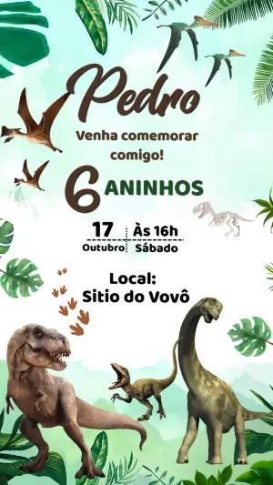 Convite Digital Infantil Tema Dinossauros para Editar