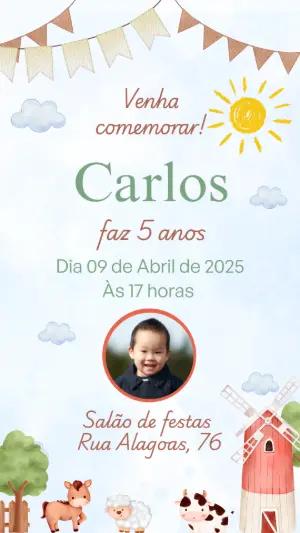 Convite de Aniversário Fazendinha com Foto para Editar Online