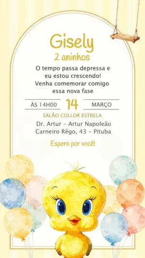 Convite Digital Aniversário Infantil Piu-Piu para Editar