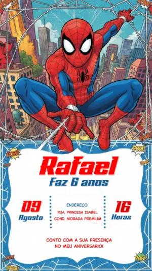 Convite de Aniversário Homem-Aranha Estilo Quadrinhos para Editar