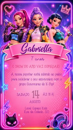 Convite Aniversário Guerreiras do Kpop Editável