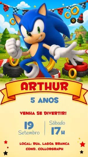 Convite Digital Sonic Aniversário Infantil Editável