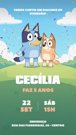 Convite de Aniversário Bluey e Bingo para Editar Online