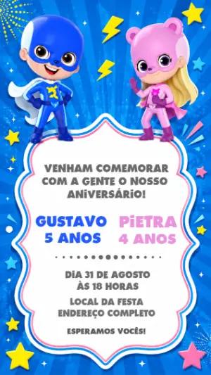 Convite Aniversário Duplo Os Aventureiros Editável