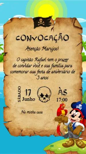 Convite de Aniversário Mickey Pirata para Editar Online