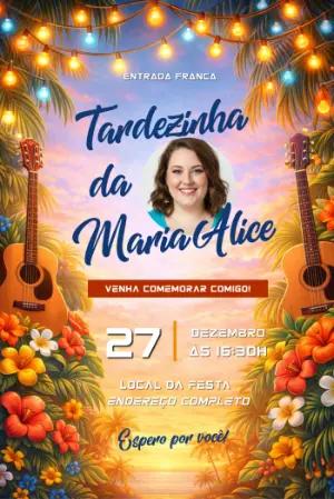 Convite de Aniversário Tardezinha Tropical com Foto Editável