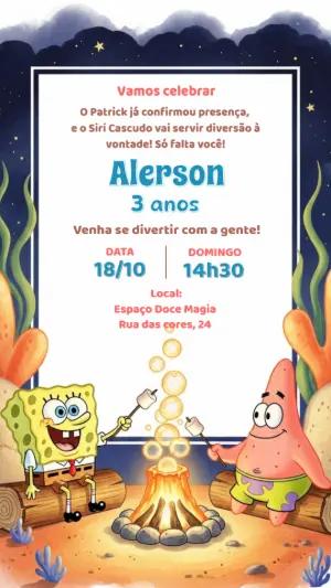 Convite Aniversário Bob Esponja e Patrick para Editar Online