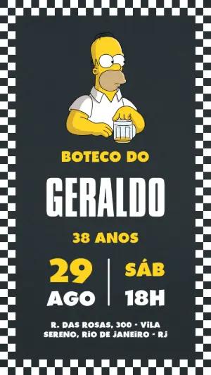 Convite Aniversário Boteco Homer Simpson para Editar Online