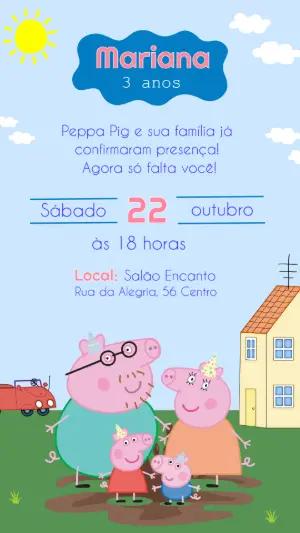 Convite de Aniversário Peppa Pig Colorido para Editar Online