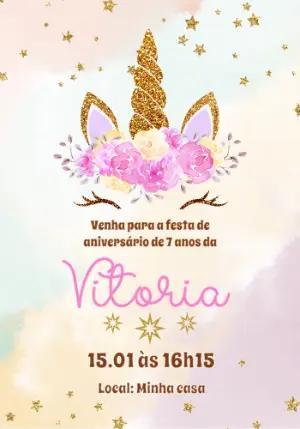 Convite de Aniversário Unicórnio Mágico para Editar Online