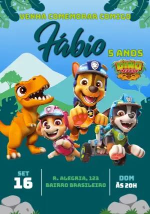 Convite Digital Patrulha Canina Aventura Dino para Editar