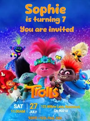 Trolls Birthday Party Invitation | Editable Digital Template