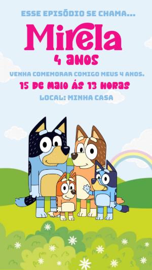 Convite Digital Infantil Bluey e Família para Editar