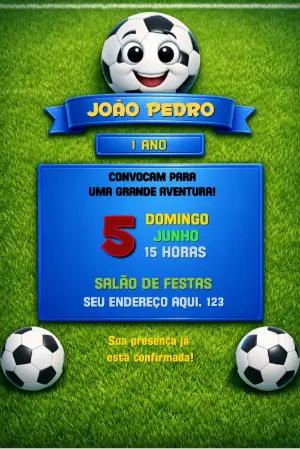 Convite Digital Aniversário Infantil Tema Futebol Editável