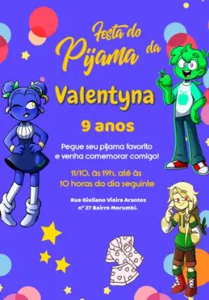 Convite Festa do Pijama Zulmi Mundo Torajo para Editar Online