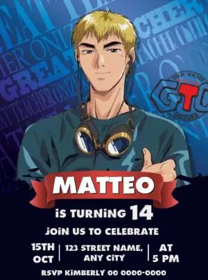 Editable Anime Birthday Invitation - GTO Onizuka Theme