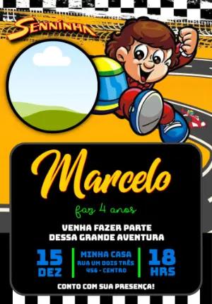 Convite de Aniversário Senninha Corrida com Foto Editável
