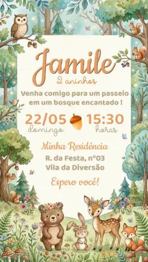 Convite Aniversário Bosque Encantado Aquarela para Editar