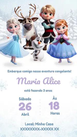 Convite de Aniversário Frozen com Personagens para Editar Online