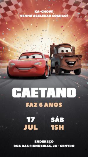 Convite de Aniversário Carros Acelerando na Pista para Editar