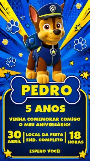 Convite de Aniversário Patrulha Canina Chase para Editar