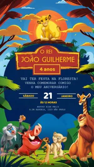 Convite de Aniversário O Rei Leão Colorido para Editar