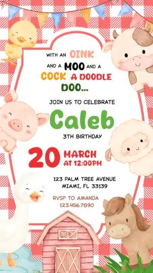 Cute Farm Animals Birthday Invitation | Editable Watercolor Template