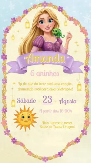 Convite de Aniversário Rapunzel Enrolados Editável Digital