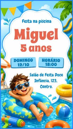 Convite de Aniversário Pool Party Menino Editável