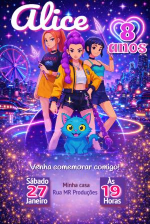 Convite de Aniversário Guerreiras do Kpop para Editar