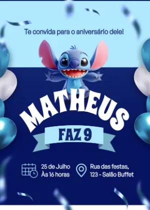 Convite de Aniversário Stitch Azul para Editar Online