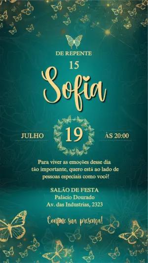 Convite 15 Anos Borboletas Douradas para Editar Online