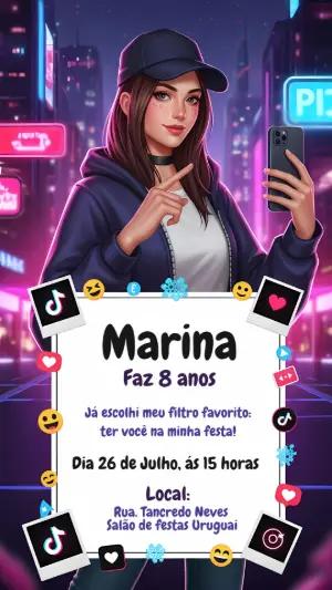Convite de Aniversário TikTok com Foto para Editar Online