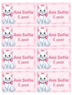 Adesivo Editável Aniversário Gatinha Marie Rosa