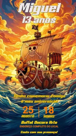 Convite de Aniversário One Piece Aventura Editável