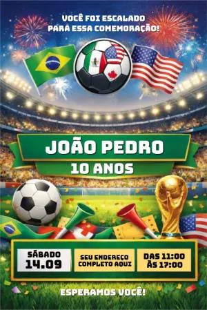 Convite de Aniversário Futebol Copa do Mundo Editável
