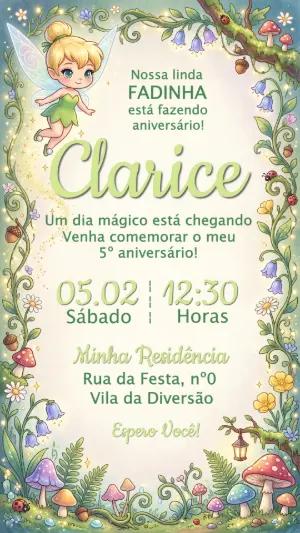 Convite de Aniversário Thinker Bell Mágica Editável