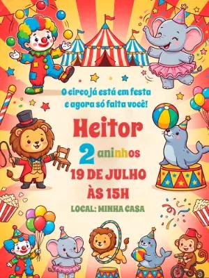 Convite de Aniversário Circo Infantil Colorido para Editar